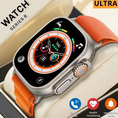 T800 Ultra Smart Watch 1.99" Series 8 HD Display - Campatible for Apple & Android -Bluetooth Call, Fitness Tracker, Voice Assistance (Orange)