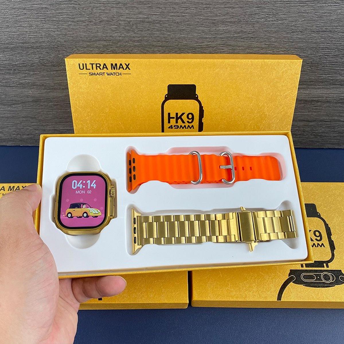 HK 9 Ultra Smart Watch Golden Edition waterproof watch with multiple straps