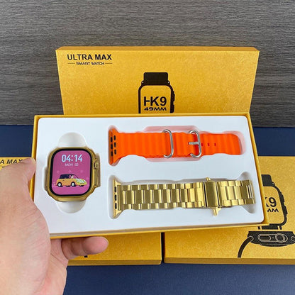 HK 9 Ultra Smart Watch Golden Edition waterproof watch with multiple straps