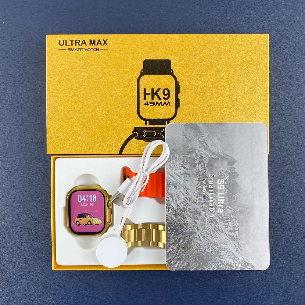 HK 9 Ultra Smart Watch Golden Edition waterproof watch with multiple straps